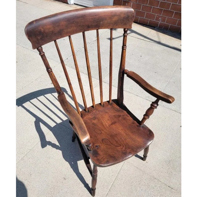 Rustic 19Thc High Back Windsor Arm Chair For Sale - Image 3 of 8