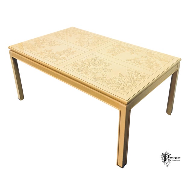 Vintage Bernhardt Shibui Collection Chinoiserie Style Ivory Extension Dining Table For Sale - Image 9 of 12