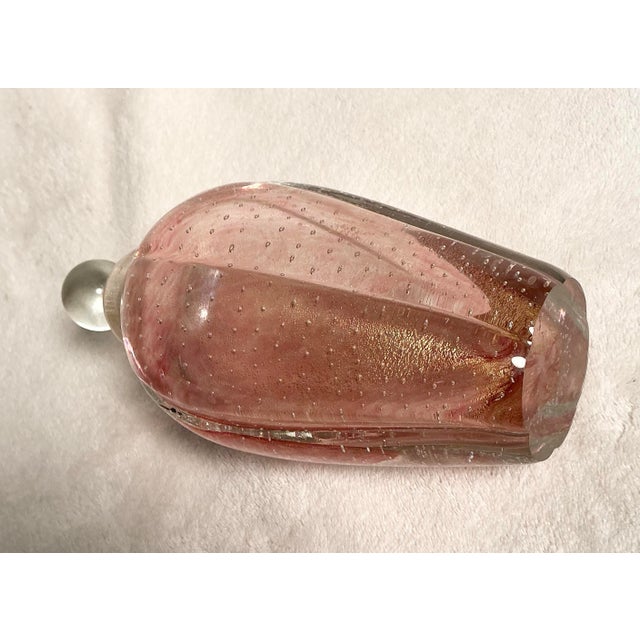 Glass Vintage Murano Art Glass Vase Perfume Decanter Controlled Bubbles Pink and Gold For Sale - Image 7 of 12