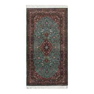 Rug & Kilim’s Kashan Style Runner Rug in Red and Blue With Geometric Patterns For Sale
