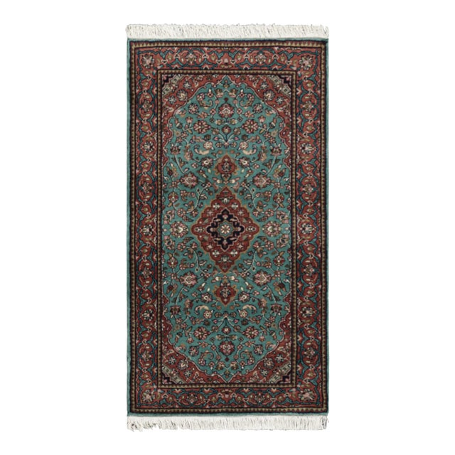 Rug & Kilim’s Kashan Style Runner Rug in Red and Blue With Geometric Patterns For Sale