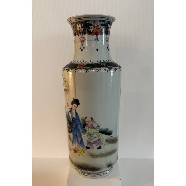 Vintage Chinese Famille Rose Scholar Scene Chinoiserie Vase 13.5” Tall For Sale - Image 4 of 12