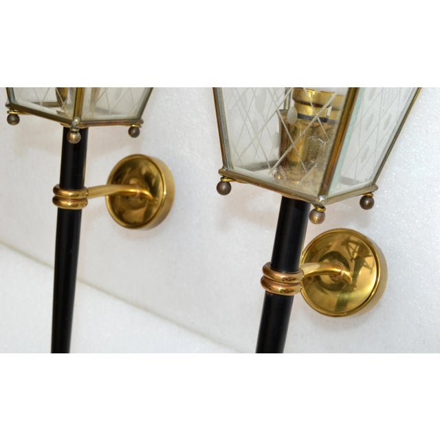 Jacques Adnet Style Sconces Lantern Wall Lamps French Mid-Century Modern - Pair For Sale - Image 11 of 13