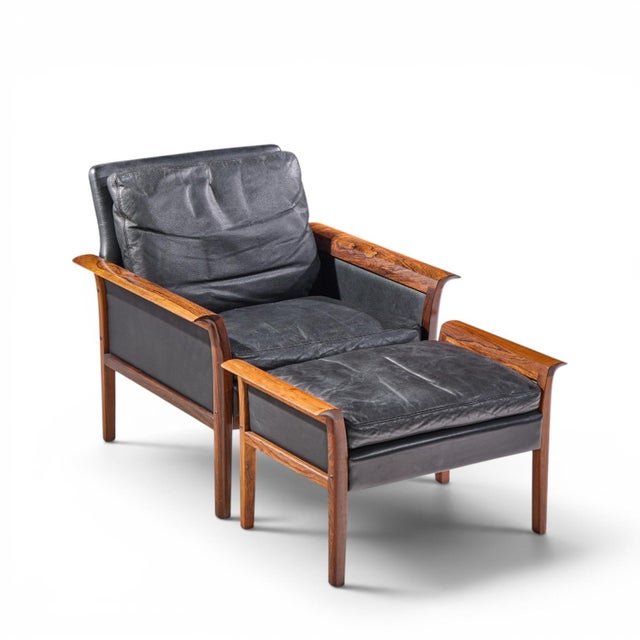 Knut Saeter for Vatne Møbler Mid Century Norwegian Rosewood and Leather Lounge Chairs - Pair With Ottoman For Sale - Image 12 of 12