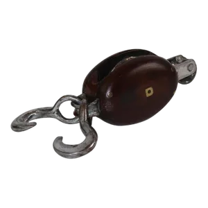 Restored Hardwood and Polished Steel Pulley