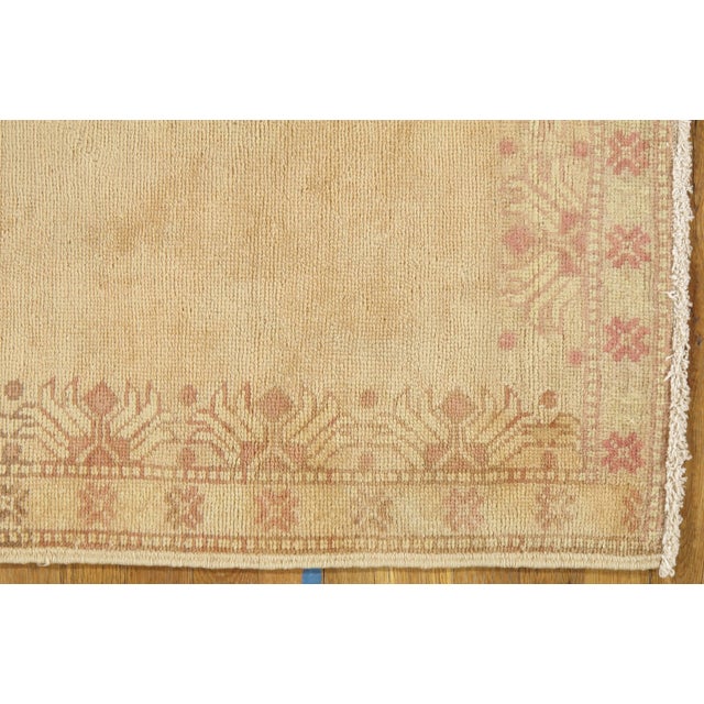 Cream Antique Oushak Runner, Turkish and Oriental Rug, Handmade Beige Rug For Sale - Image 8 of 16