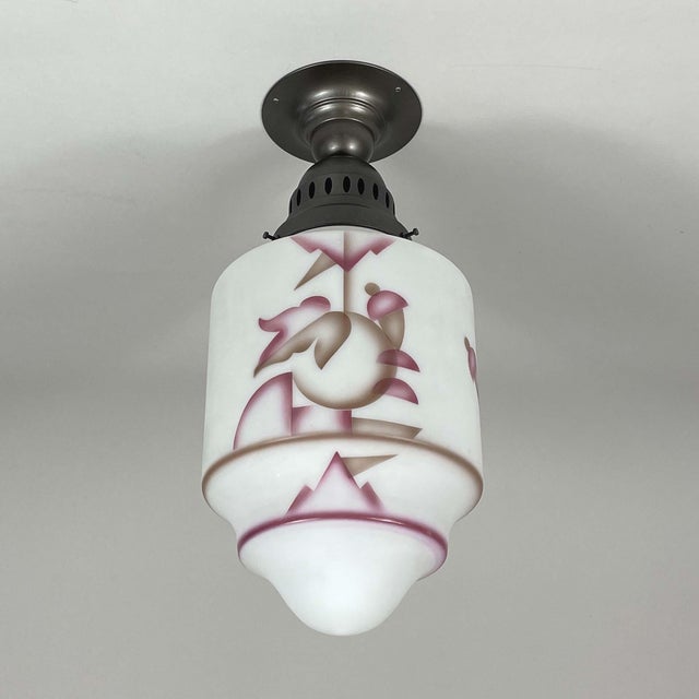 Art Deco Frosted Glass & Burnished Metal Flush Mount, Germany, 1930s For Sale - Image 6 of 16