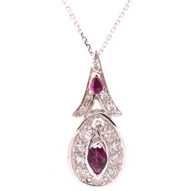 Metal 14 Karat White Gold Necklace With Diamond and Ruby Pendant 1.25 TDW For Sale - Image 7 of 7
