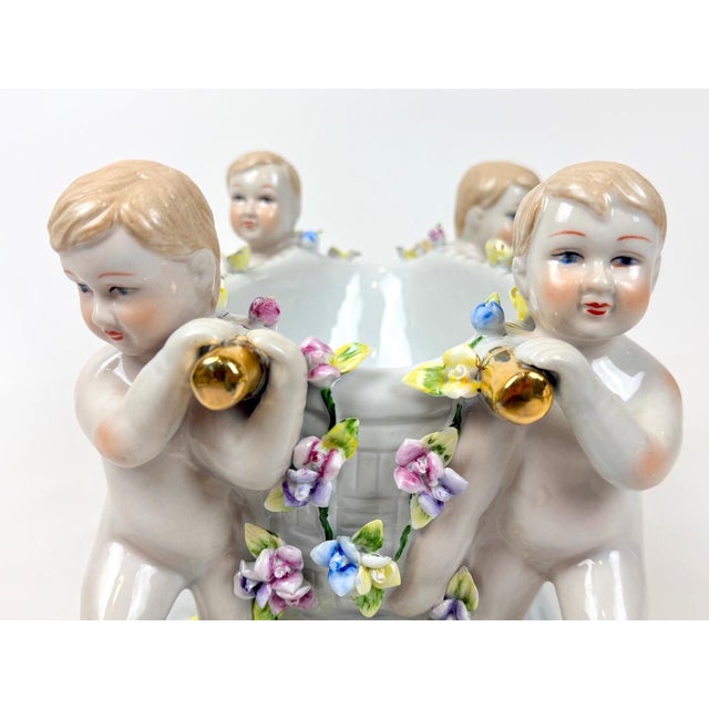 Antique 19th Century German Figural Porcelain Putti Basket or Jardiniere with Hand-Applied Flowers from Greiner & Sohne Rauenstein For Sale - Image 10 of 18