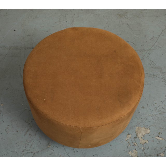 Animal Skin Contemporary Round Brown Suede Ottomans For Sale - Image 7 of 18