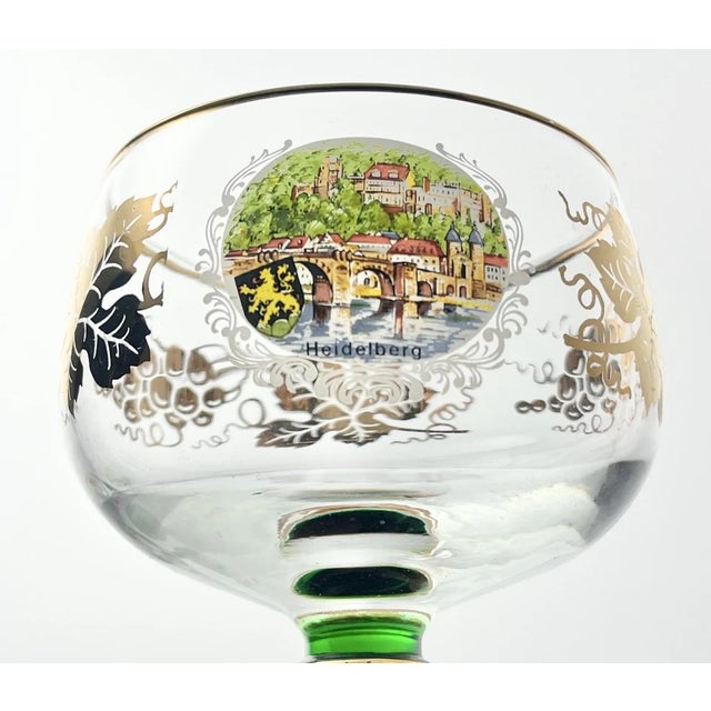 Green 1970s Schott-Zwiesel Green & Gold Leaf 6 German Roemer Wine Glasses For Sale - Image 8 of 10