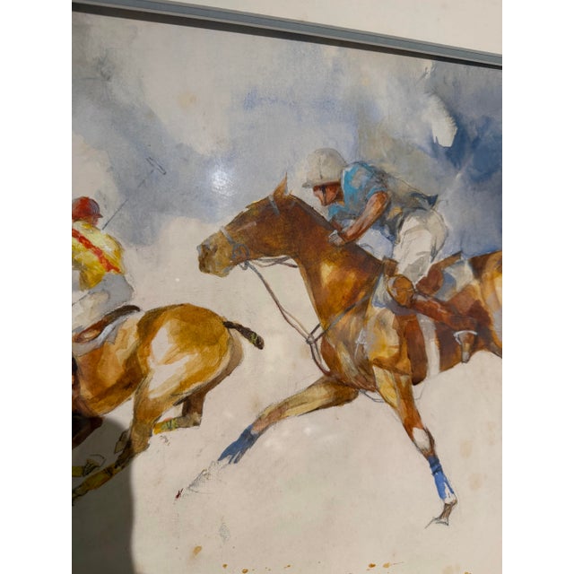 Very fine custom framed gouache/watercolor, painting of three polo players in motion painted by widely accomplished artist...