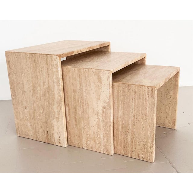 Stone Mid-Century Italian Travertine Nesting Tables, 1970s, Set of 3 For Sale - Image 7 of 18