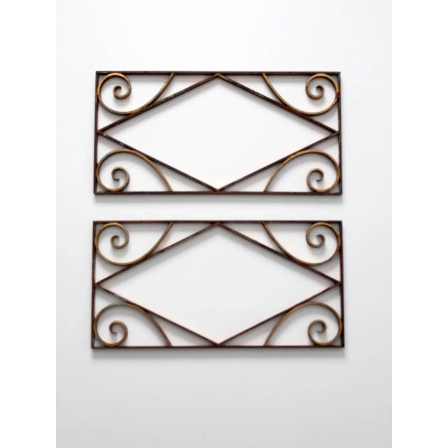 Farmhouse Antique Brass Architecural Panels - A Pair For Sale - Image 3 of 11