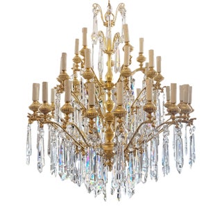 Gilt & Crystal Chandelier with 35 Arms, 1950s For Sale