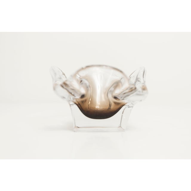 Glass Square Clear and Brown Murano Glass Ashtray, 1960s For Sale - Image 7 of 13