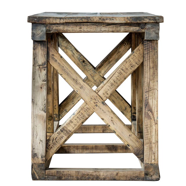 Farmhouse Matthew Izzo Home Timber Frame Oversized Console Table Made From Reclaimed Factory Beams and Floor Planks For Sale - Image 3 of 5