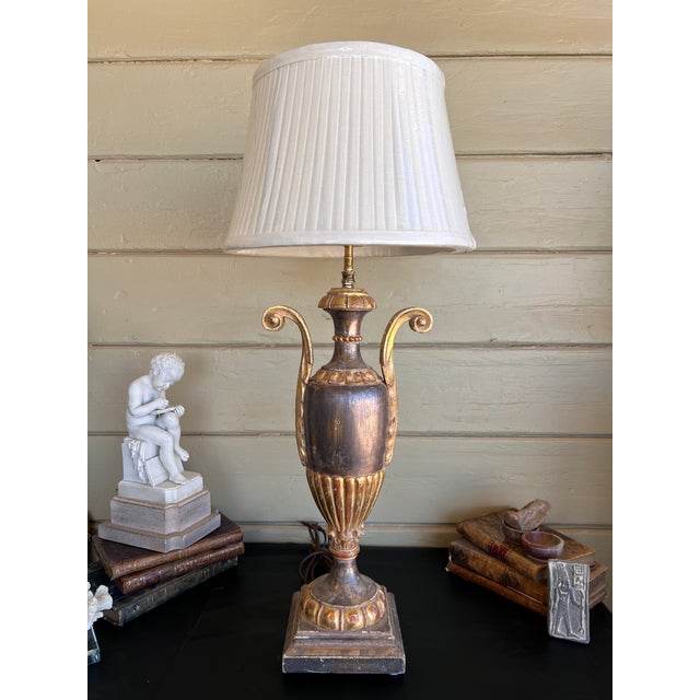 Fine Antique Italian Neoclassical Giltwood & Silver Leaf Carved Urn Table Lamp For Sale - Image 11 of 12