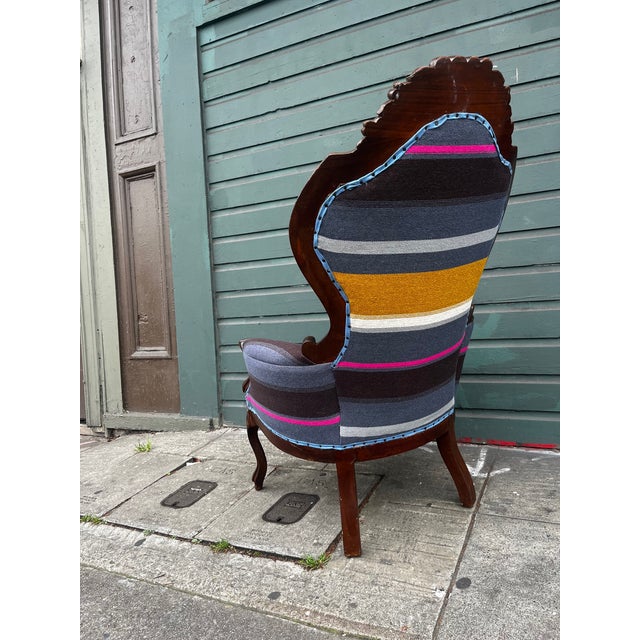 Rustic Antique Bohemian Stripped Upholstered Rustic Armchairs (All New Upholstery) Set of 2 For Sale - Image 3 of 12