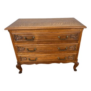 Vintage French Louis Style Oak Chest of 3 Drawers For Sale