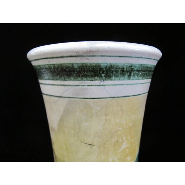Hand Painted Bamboo Iridescent Glaze Asian Style 8 1/4" Tall Vase Signed Ritzman For Sale - Image 4 of 8