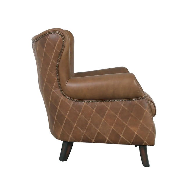 Modern Pasargad Home Harrison Top Grain Leather Wing Chair, Brown For Sale - Image 3 of 10