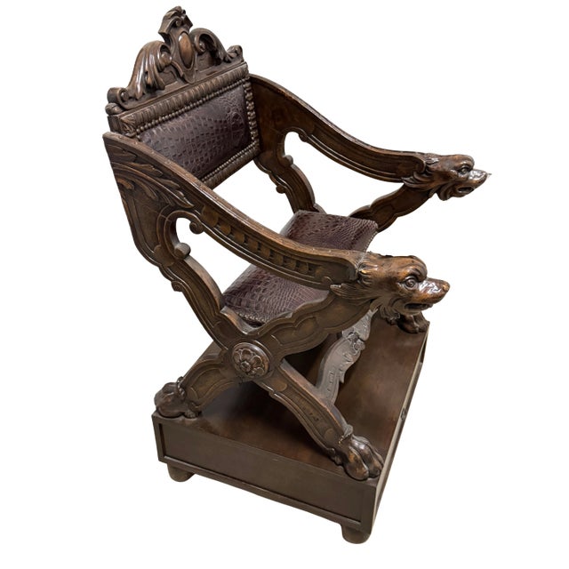 Early 20th Century Carved Dog-Head Savonarola Chair For Sale - Image 10 of 12