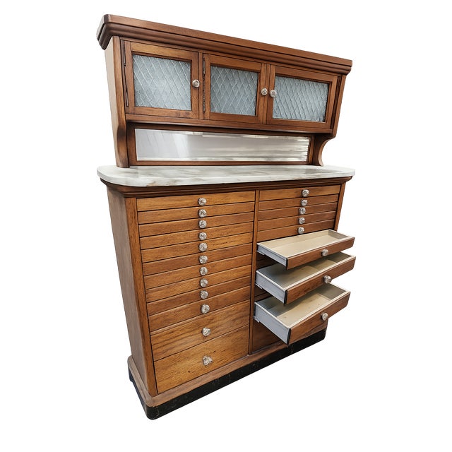 American Antique Apothecary / Dental Cabinet With Marble Top, Early 20th Century For Sale - Image 3 of 3