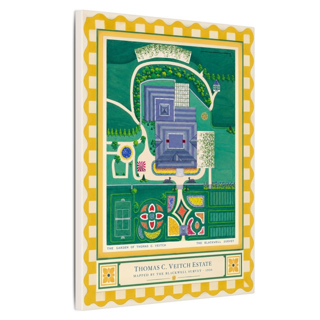 Atelier Aria Lumae the Grand Estate Cartography Set of 2 Shore Estate Faux Checkered Border Fine Art Hge Gallery Board Print 34" X 18" Wallspace For Sale - Image 13 of 18