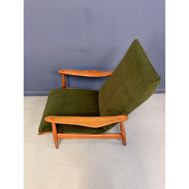 Wood Heywood-Wakefield High-Back Lounge Chair, Sculpted Oak Frame, Olive Fabric 1960s For Sale - Image 7 of 10