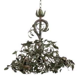 French Vintage Metal Mistletoe Chandelier For Sale