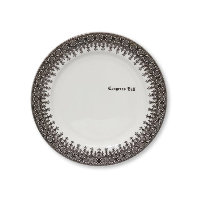 A rare set of ten heavy ceramic dinner plates from the legendary Congress Hall Hotel in Cape May, New Jersey, circa 1950....