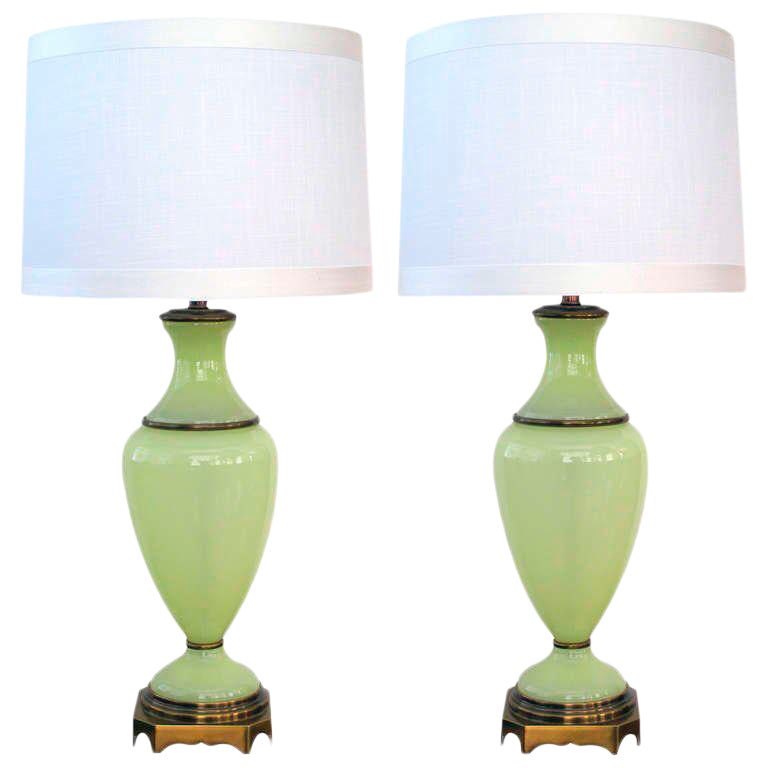 Vintage Paul Hanson Opaline Glass Lamps a Pair Chairish