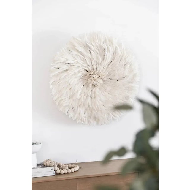 Antique White White Feather Juju Hat: Boho Wall Decor, Handmade Bamileke For Sale - Image 8 of 10