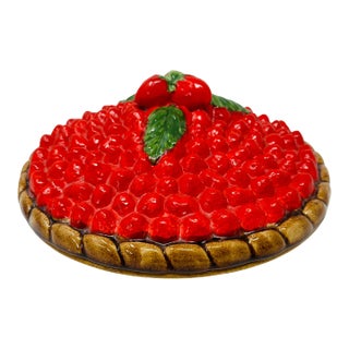 Vintage Over and Back Ceramic Strawberry Covered Pie Keeper Made in Portugal For Sale