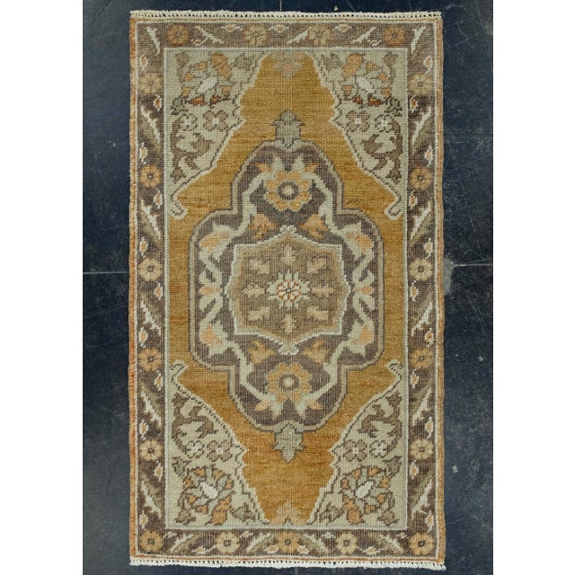 Bronze Turkish Mini Rug Oriental Hand Knotted Vintage Rug 1'9" x 3' #16327 For Sale - Image 8 of 8