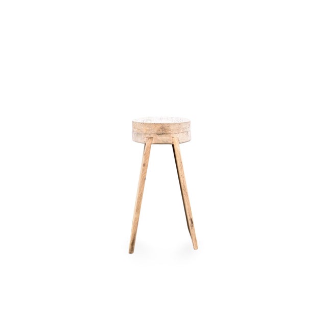 Rustic 12" - Handcrafted Sculptural Solid Wood Natural "Halo" Stool For Sale - Image 3 of 10