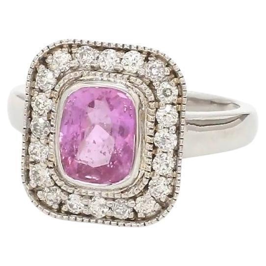 Early 21st Century Natural 2.05 cts pink sapphire & 0.53 cts diamond vintage ring in 18k gold For Sale - Image 5 of 18