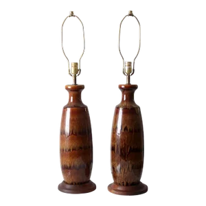 Mid Century Pottery Lamps Pair