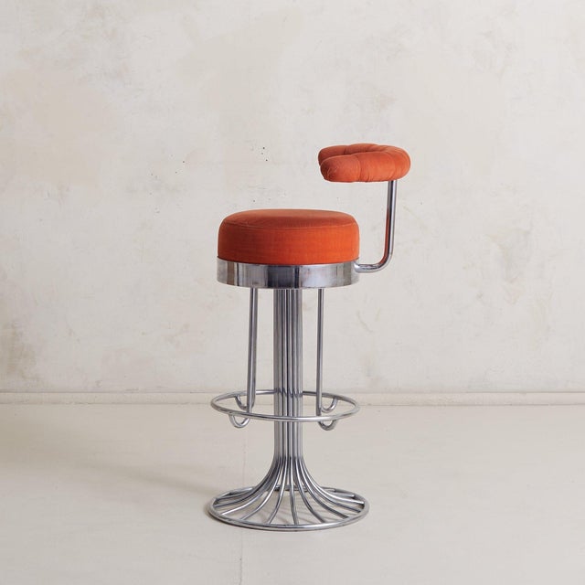 Italian Chrome Bar Stool in Original Orange Upholstery, 1970s - 3 Available For Sale - Image 9 of 11