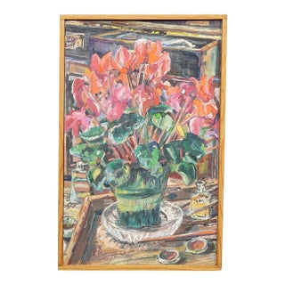 Alexander Michael Oil Painting of Cyclamen (Alpenveilchen), 1978 For Sale