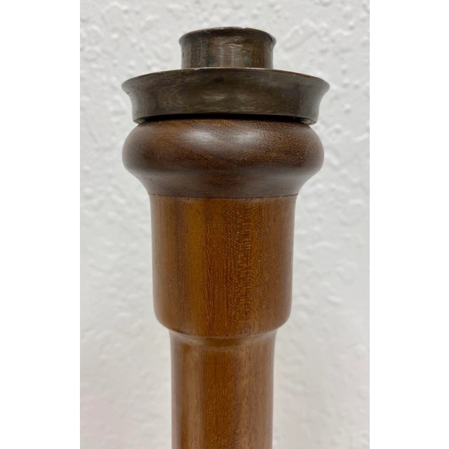 Pair of Vintage Two-Tone Wooden Candlesticks With Brass Bobeche From England. For Sale In Dallas - Image 6 of 12