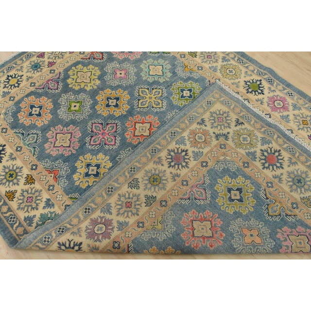 Kazak Rug 5’6” X 7’10” Blue Wool Tribal Hand-Knotted Oriental Carpet For Sale - Image 14 of 15