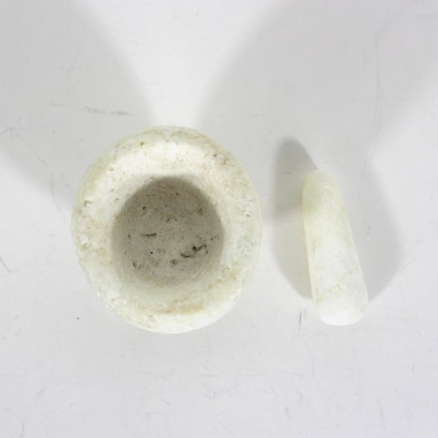 Small Vintage Primitive Carved Stone Mortar and Pestle For Sale - Image 6 of 10