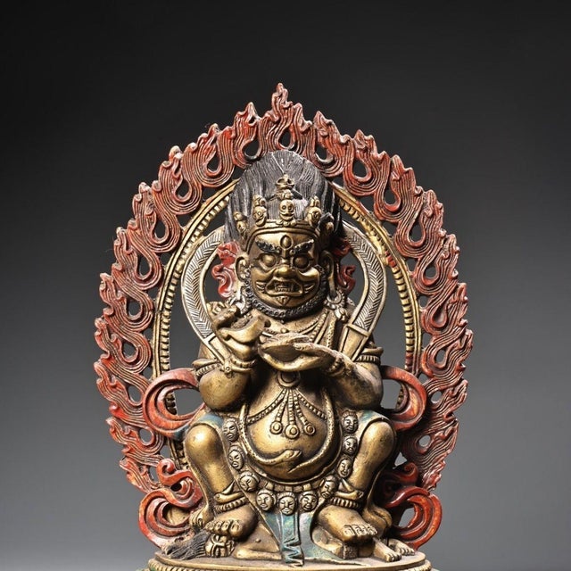Traditional Gilt Bronze Mahakala Statue, Wrathful Deity Figure, 550g For Sale - Image 3 of 9