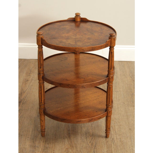 Mid-Century Modern Heritage Vintage Louis XVI Style Burl Walnut Three Tier Etagere For Sale - Image 3 of 14