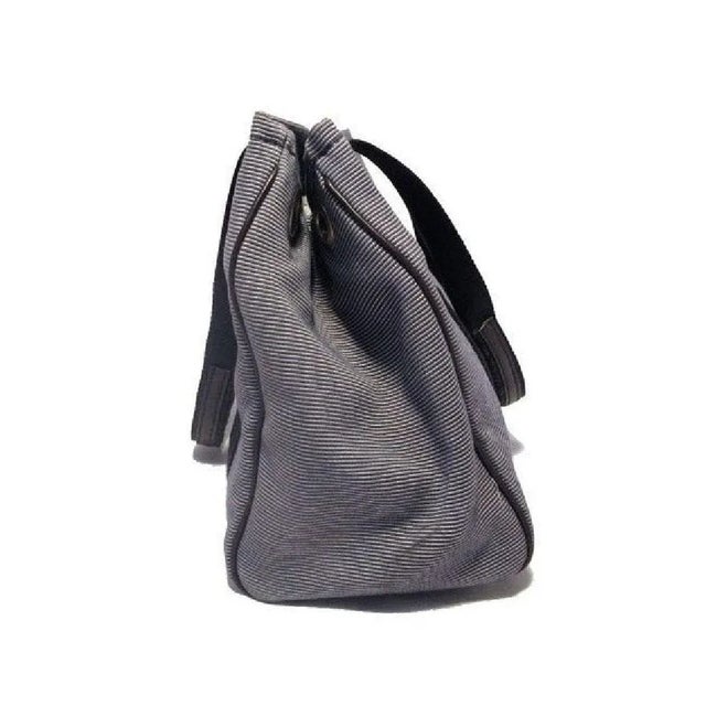 Contemporary Salvatore Ferragamo Vintage Nautical Striped Navy Canvas Tote For Sale - Image 3 of 5