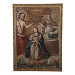 Cuzco School Artist, Coronation of the Virgin, 18th Century, Oil Painting, Framed For Sale