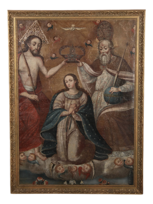 Cuzco School Artist, Coronation of the Virgin, 18th Century, Oil Painting, Framed