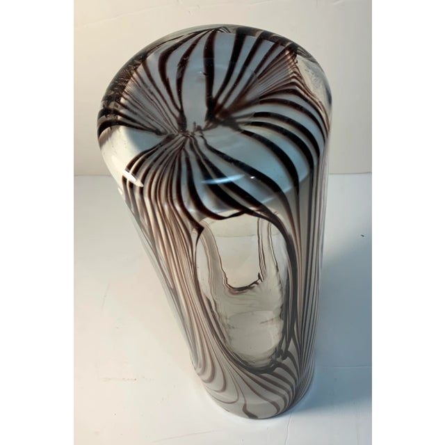 Late 20th Century Art Glass Purple Swirl White Clear Oval Cylinder Vase For Sale - Image 5 of 10